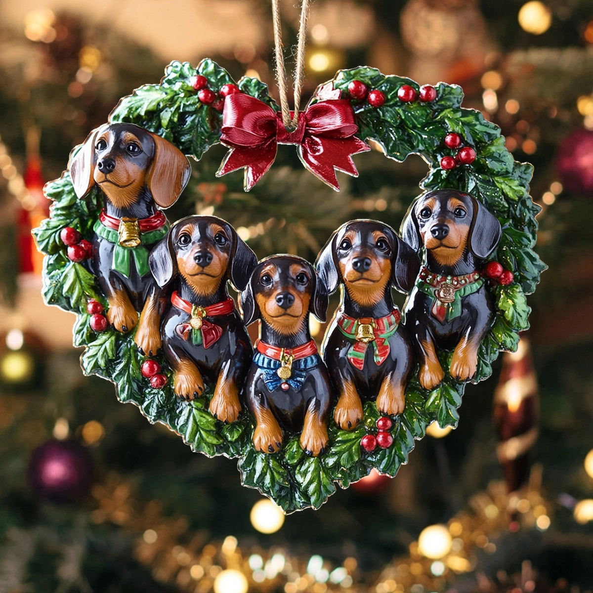 Shineful 2D Acrylic Ornament Dachshund Family Christmas Wreath