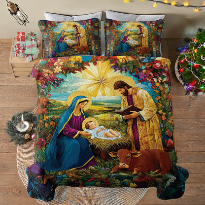 Shineful All Season Quilt 3-Piece Set - Radiant Nativity: Sacred Family in Bloom