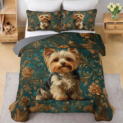 Shineful All Season Quilt 3-Piece Set Regal Yorkie Elegance