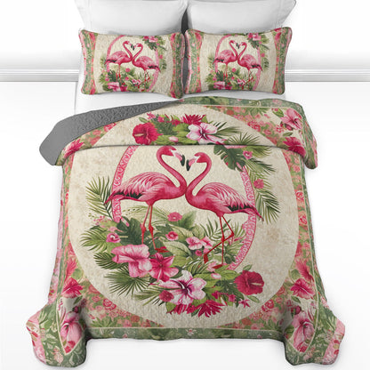 Shineful All Season Quilt 3-Piece Set Flamingo Duo Haven