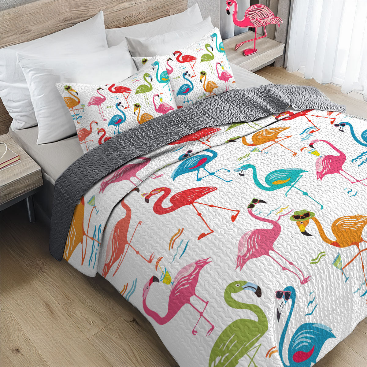 Shineful All Season Quilt 3-Piece Set Flamingo Whimsical