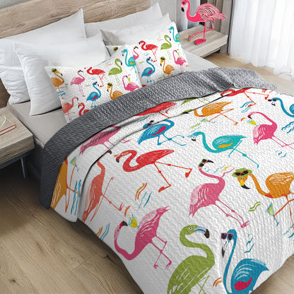 Ensemble de courtepointe toutes saisons Shineful 3 pièces Flamingo Whimsical 