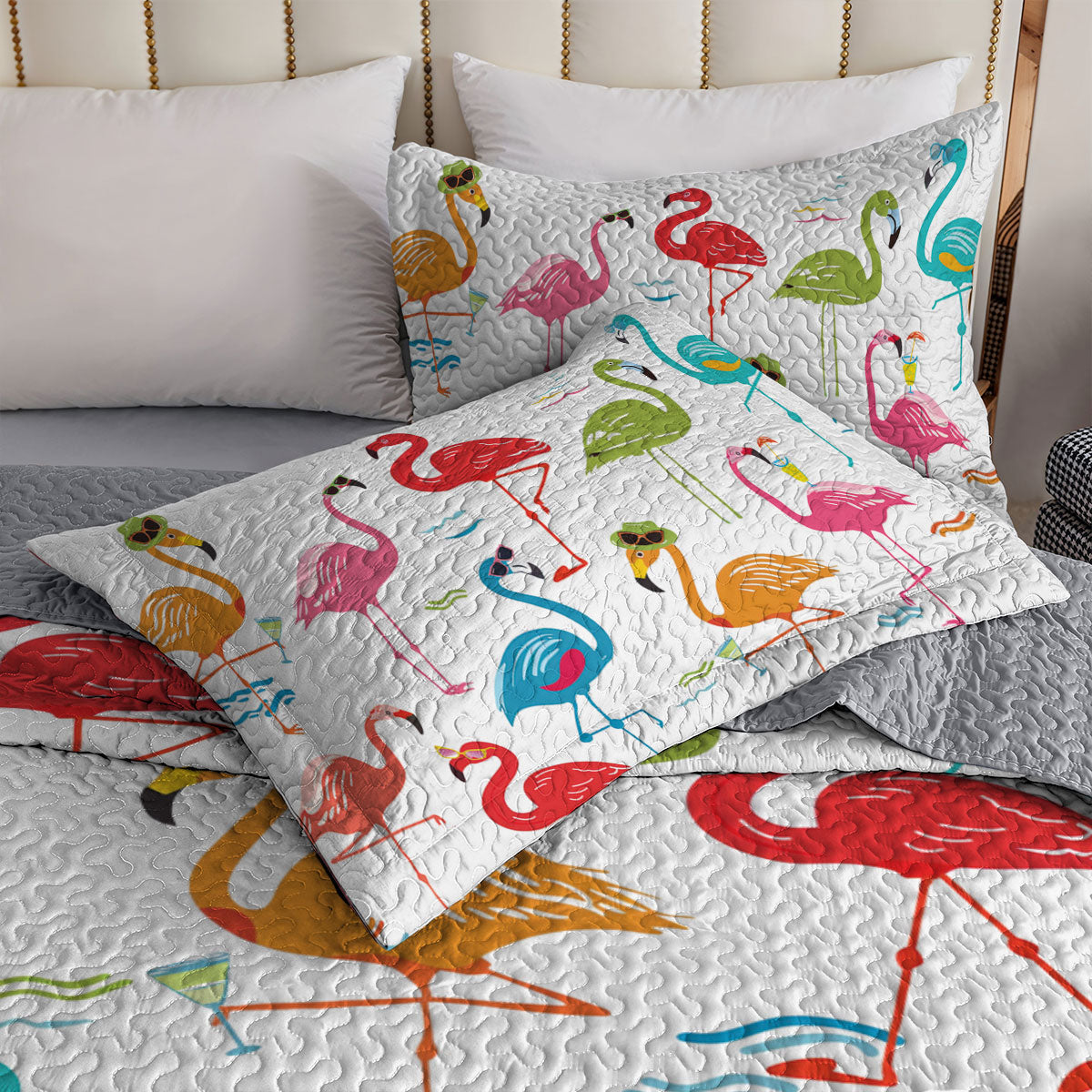 Ensemble de courtepointe toutes saisons Shineful 3 pièces Flamingo Whimsical 