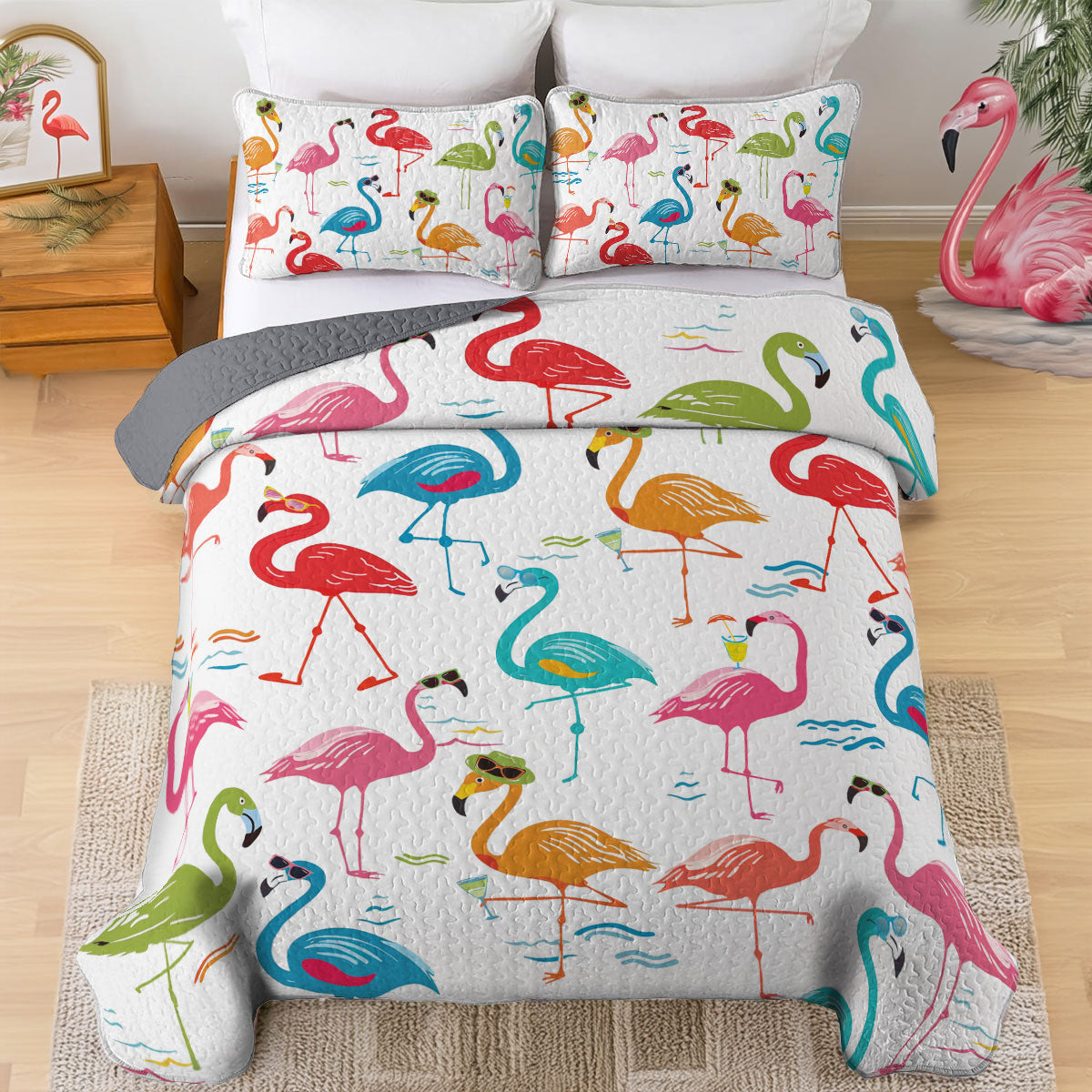 Shineful All Season Quilt 3-teiliges Set Flamingo Whimsical