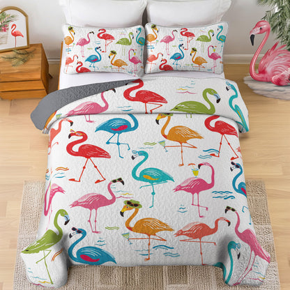 Ensemble de courtepointe toutes saisons Shineful 3 pièces Flamingo Whimsical 