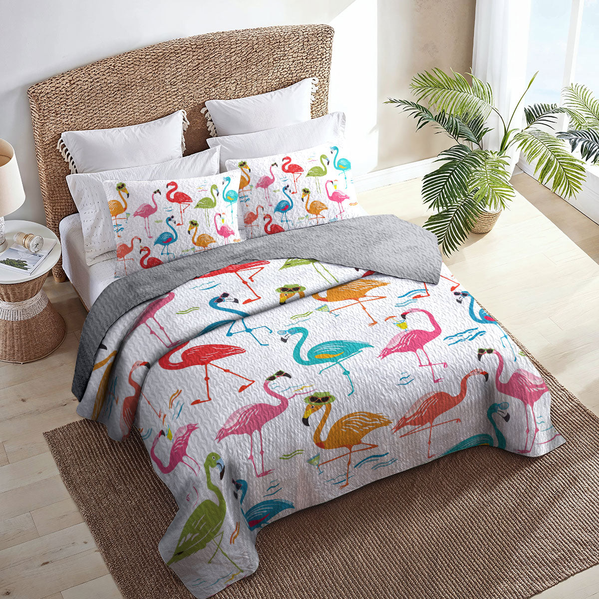 Ensemble de courtepointe toutes saisons Shineful 3 pièces Flamingo Whimsical 