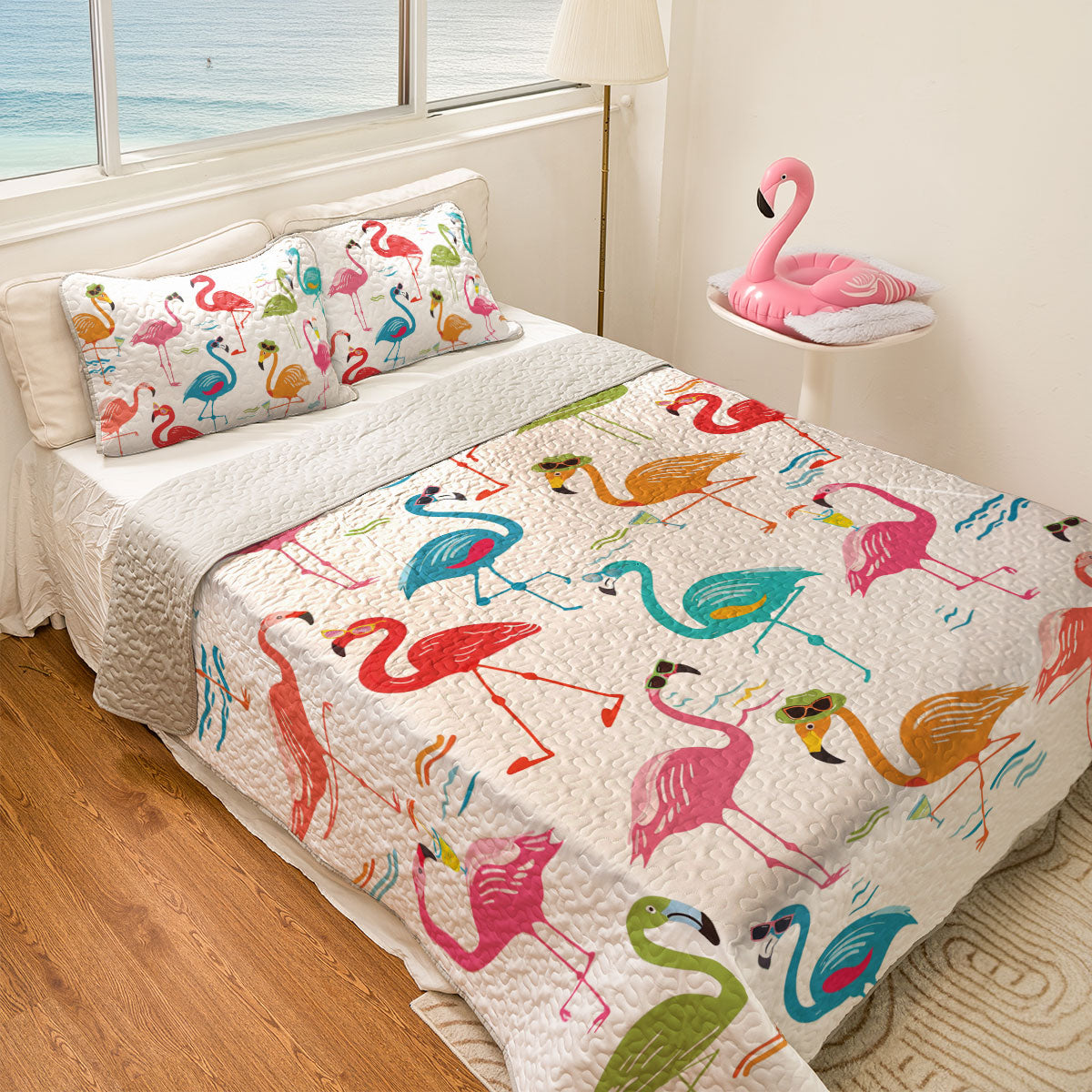 Ensemble de courtepointe toutes saisons Shineful 3 pièces Flamingo Whimsical 