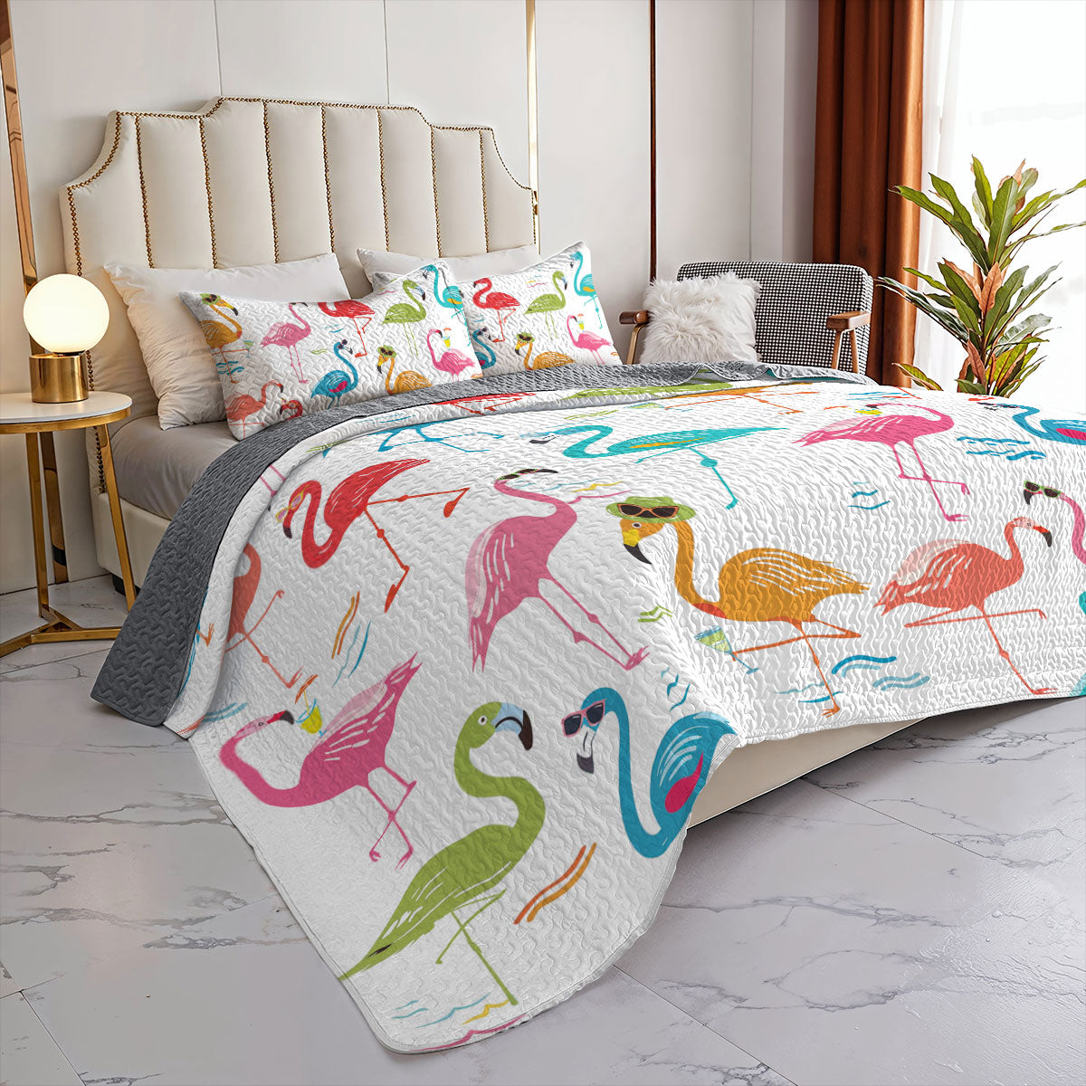 Ensemble de courtepointe toutes saisons Shineful 3 pièces Flamingo Whimsical 