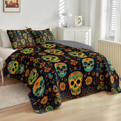 Shineful All Season Quilt 3-Piece Set - Boho Skull Harmony