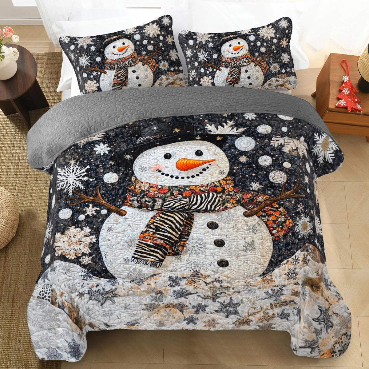 Shineful All Season Quilt 3-Piece Set Winter Wonderland Snowman