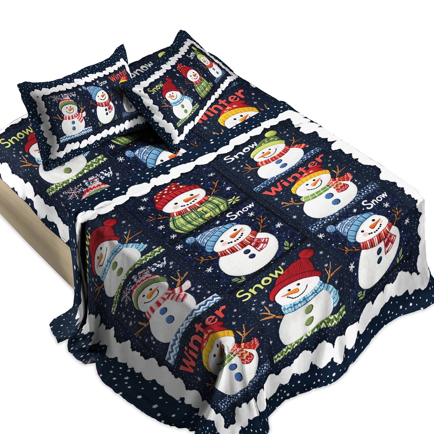 Shineful 4-Piece Bed Sheet Set Christmas Frosty Fun Snowman