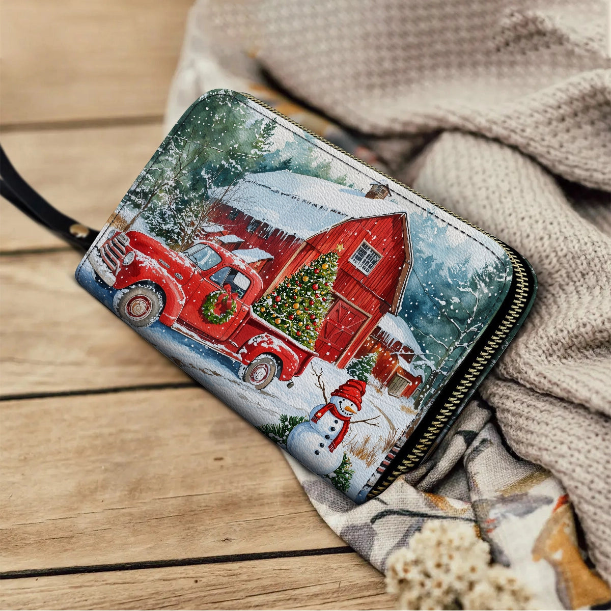 Shineful Leather Clutch Purse With Wristlet Strap Festive Farm