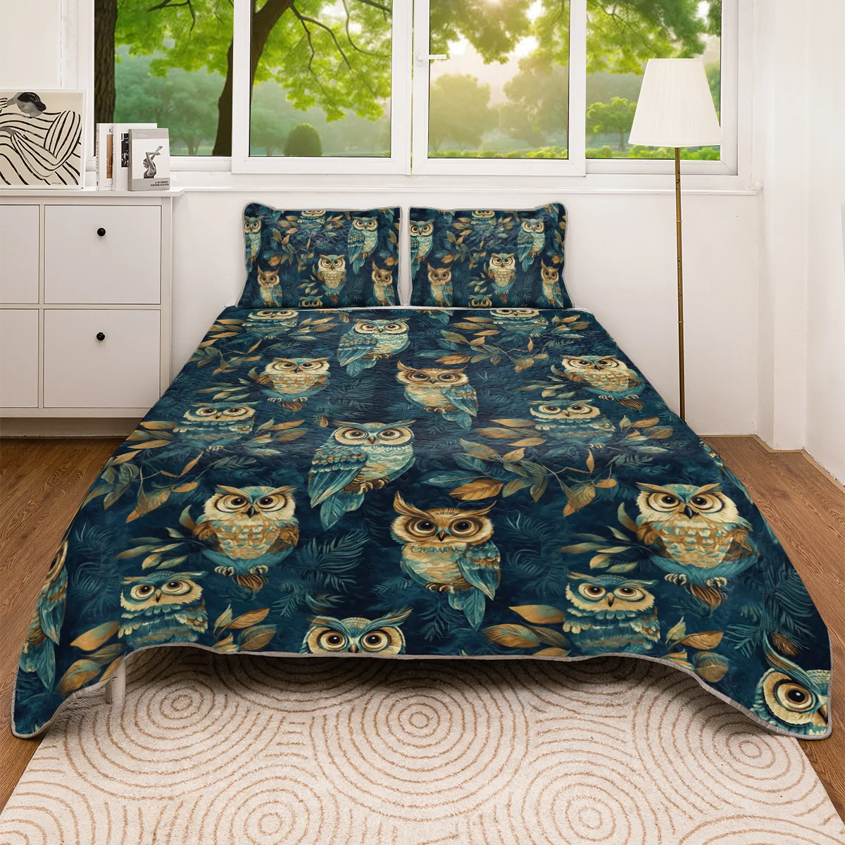 Shineful All Season Quilt 3-Piece Set - Nightfall Owl Symphony