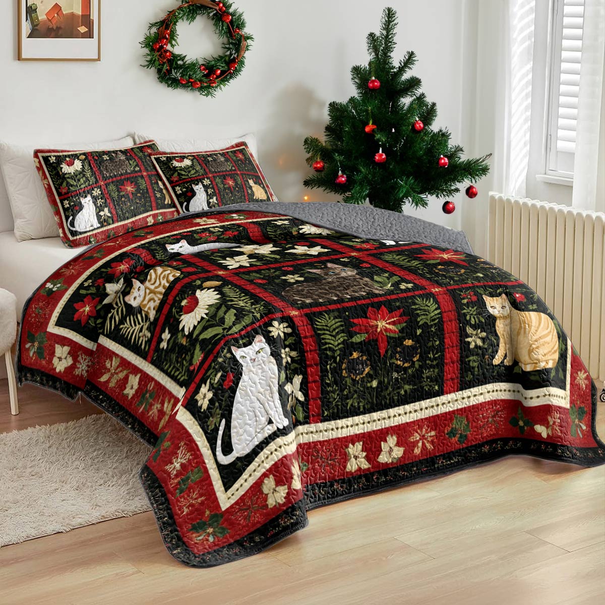 Shineful All Season Quilt 3-Piece Set Winter Catscape