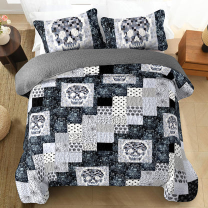 Shineful All Season Quilt 3-Piece Set Vintage Skull