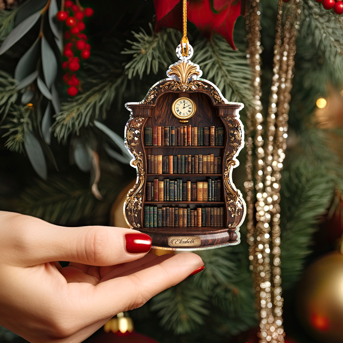 Shineful Personalisierte 2D Acryl Ornament Verzaubertes Vintage Bücherregal 