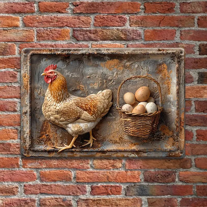 Shineful Metal Sign 2D Vintage Chicken and Fresh Eggs Aluminum