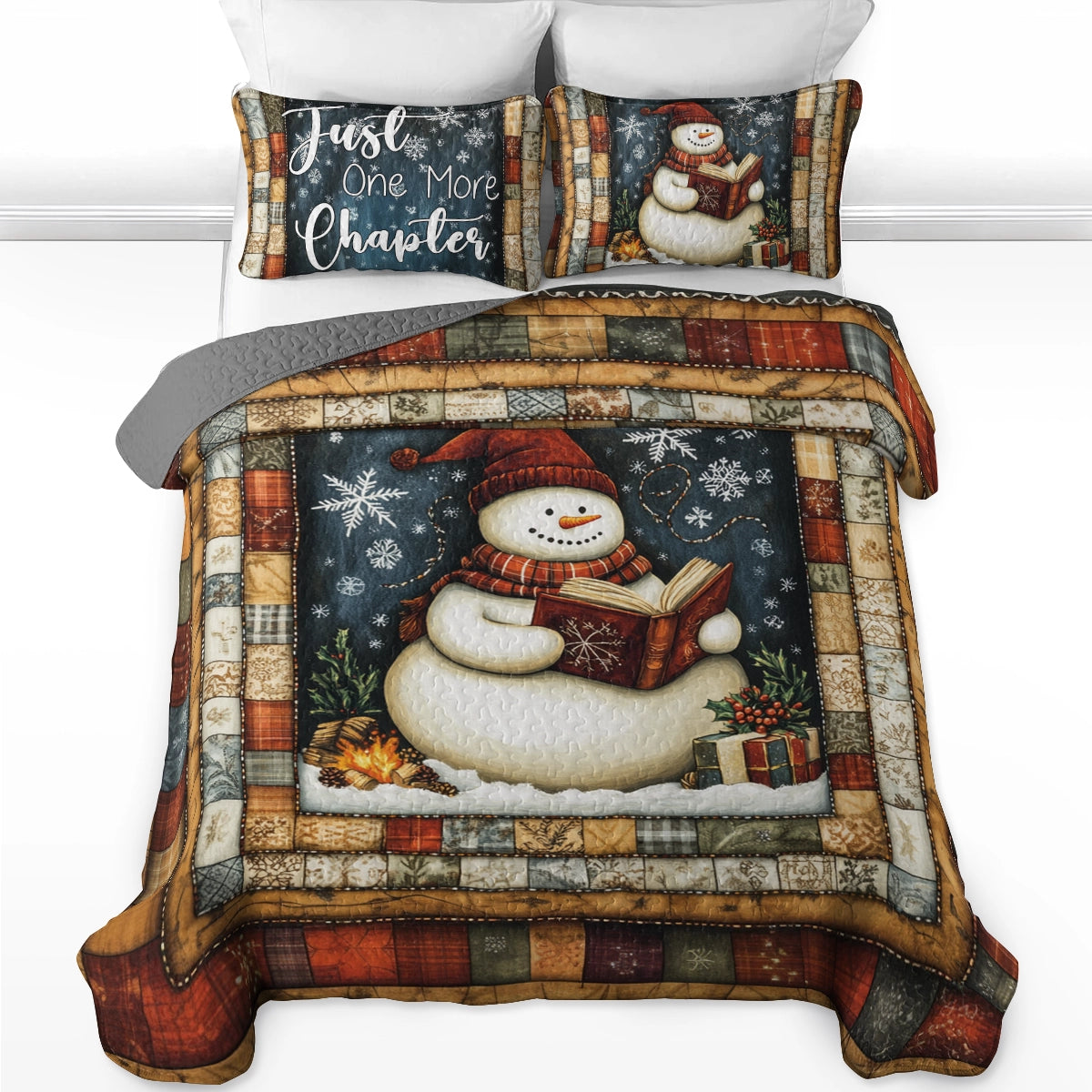 Ensemble de courtepointe toutes saisons Shineful 3 pièces Snowy Bookworm