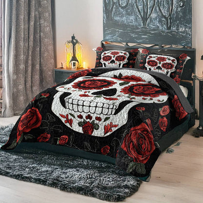 Shineful All Season Quilt 3-Piece Set - Roses & Skulls Elegance