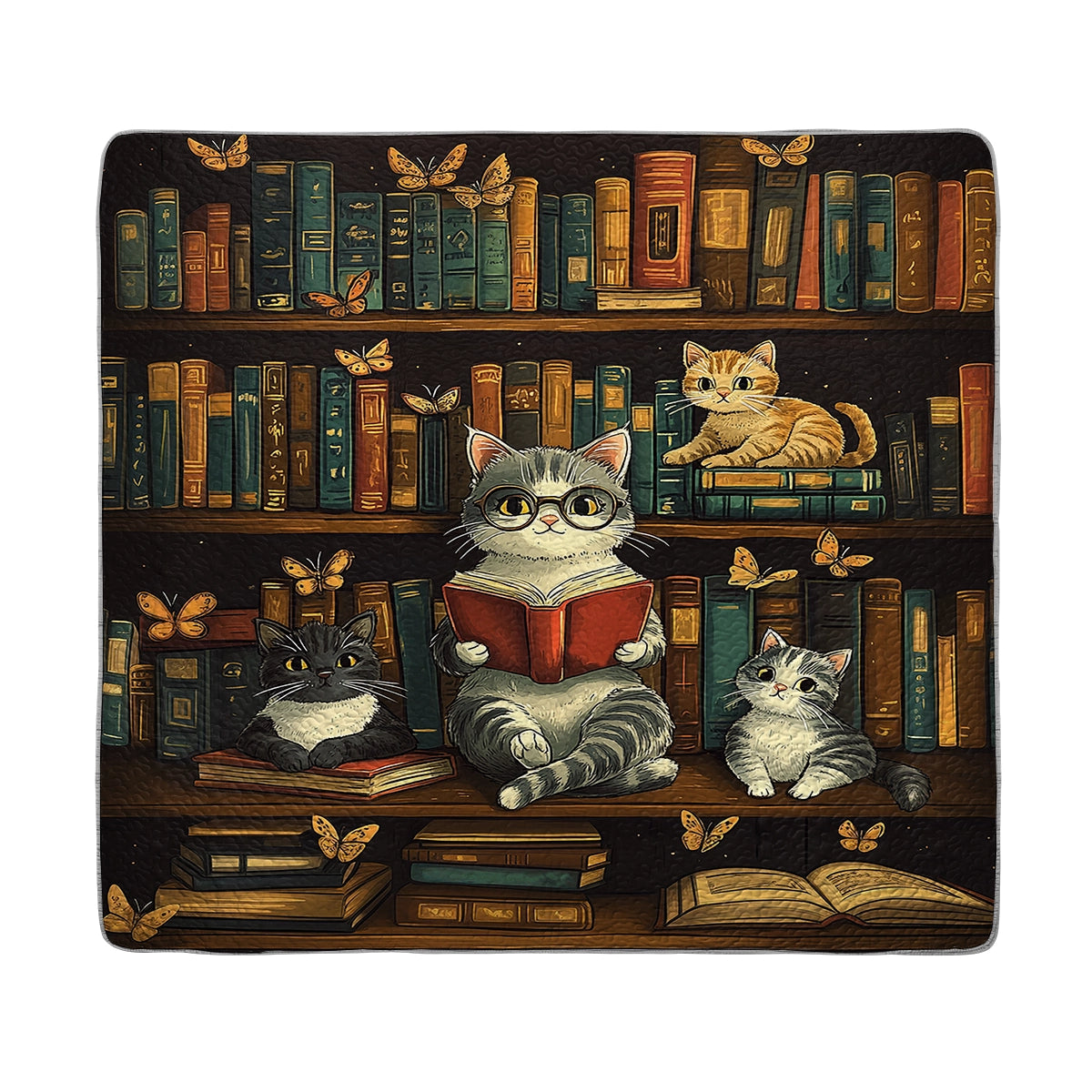 Ensemble de courtepointe toutes saisons Shineful 3 pièces - Bookworm's Purr-adise