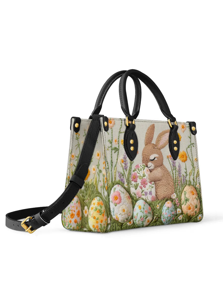 Shineful Leather Bag Hand-Embroidered Easter Bunny