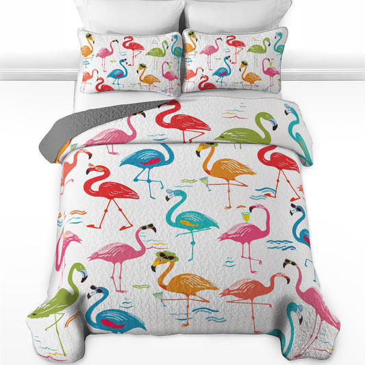 Ensemble de courtepointe toutes saisons Shineful 3 pièces Flamingo Whimsical 