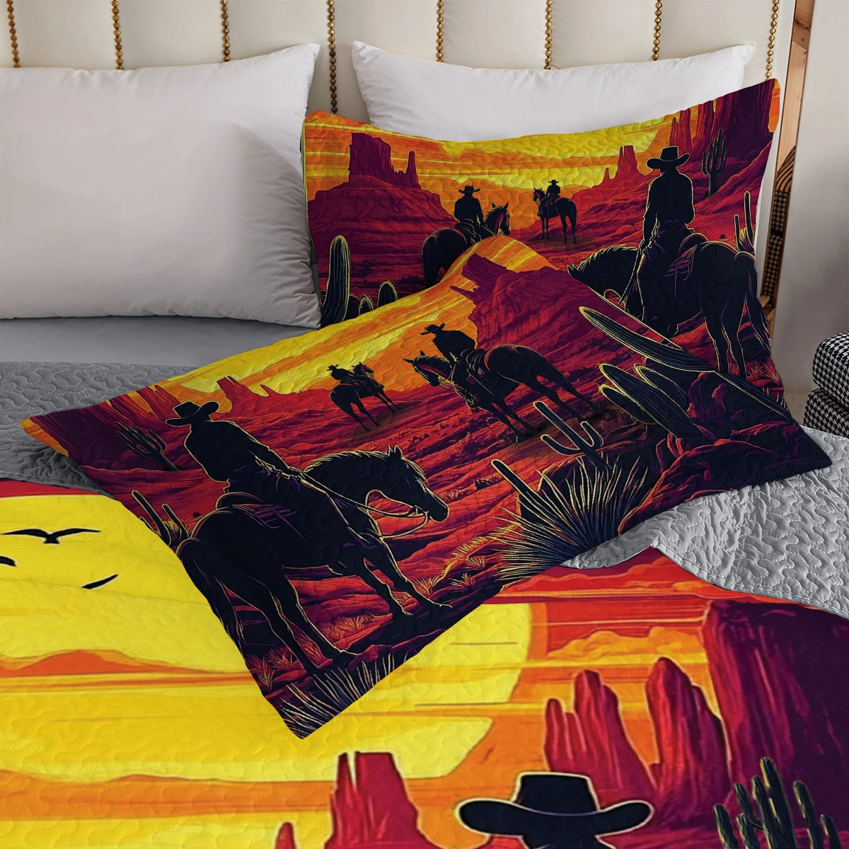 Shineful All Season Quilt 3-Piece Set -  Cowboy Sunset Wild West