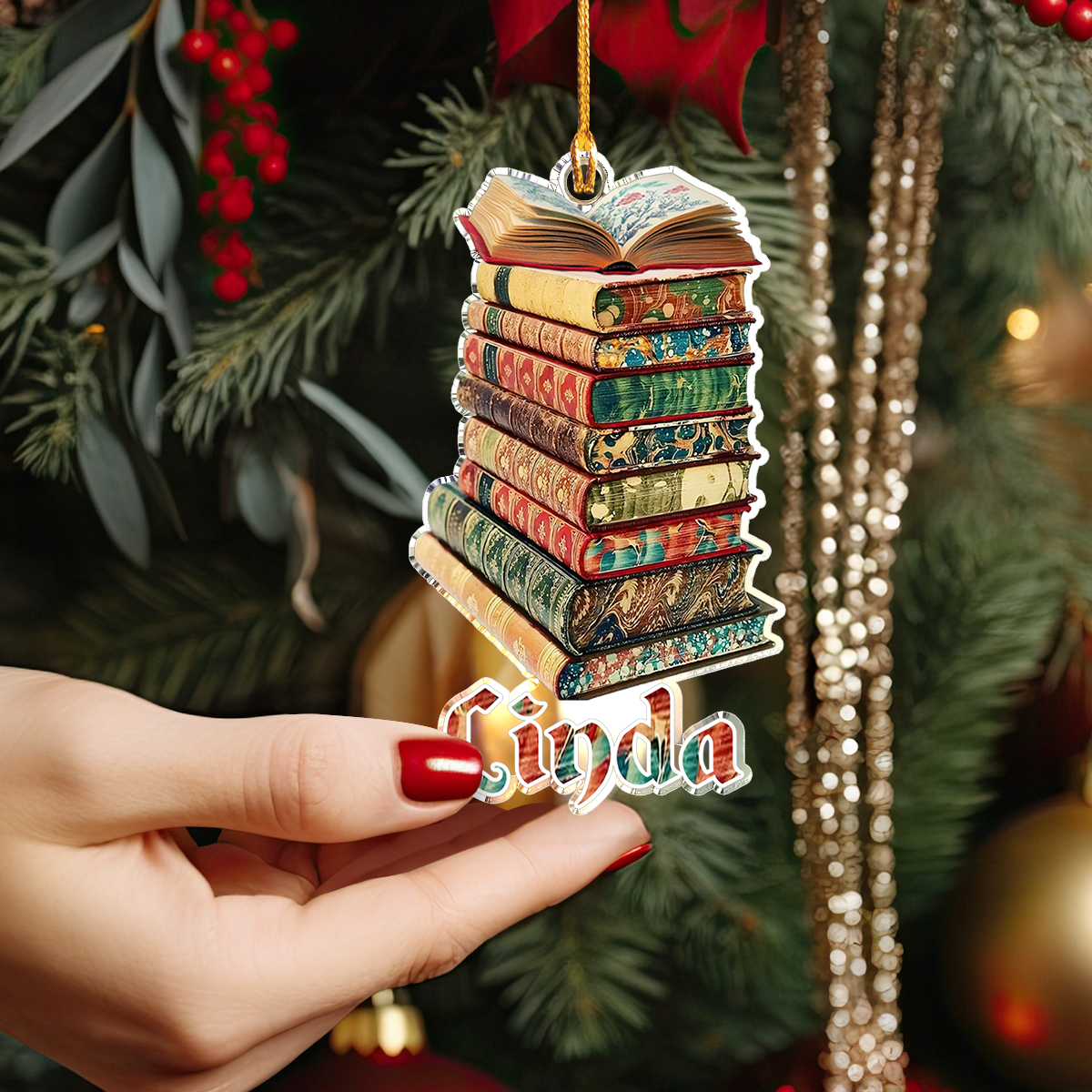 Shineful Personalized 2D Acrylic Ornament Whimsical Patterned Book