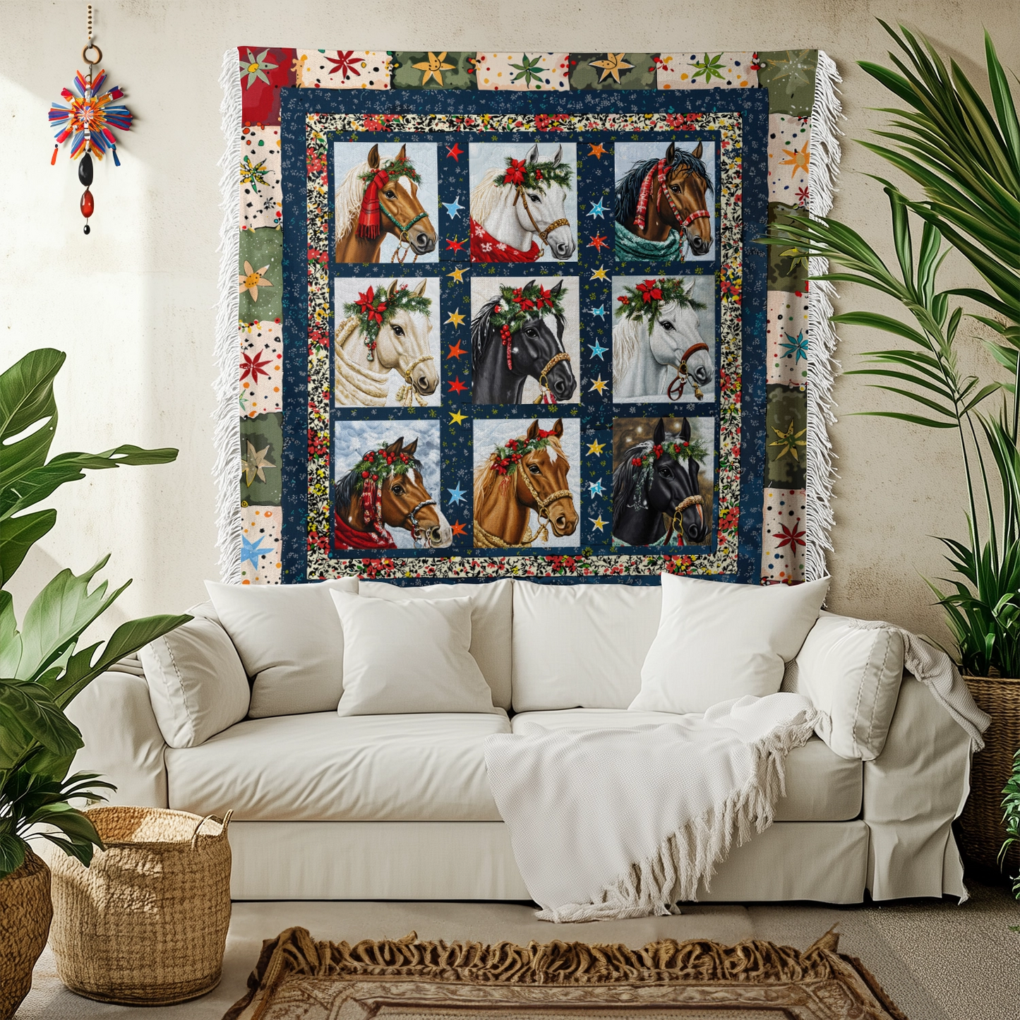 Shineful Woven Tapestry Throw Blanket - Starlit Horse Holiday