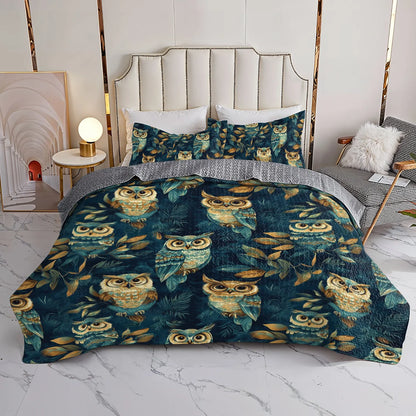 Shineful All Season Quilt 3-Piece Set - Nightfall Owl Symphony