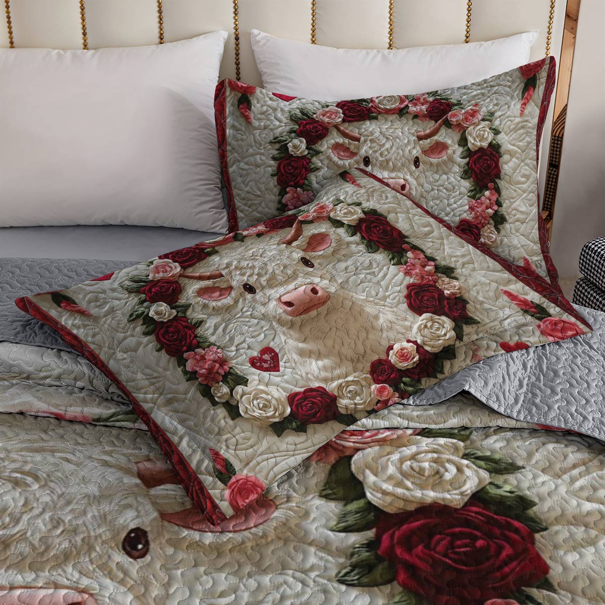 Shineful All Season Quilt 3-Piece Set Cow Rose