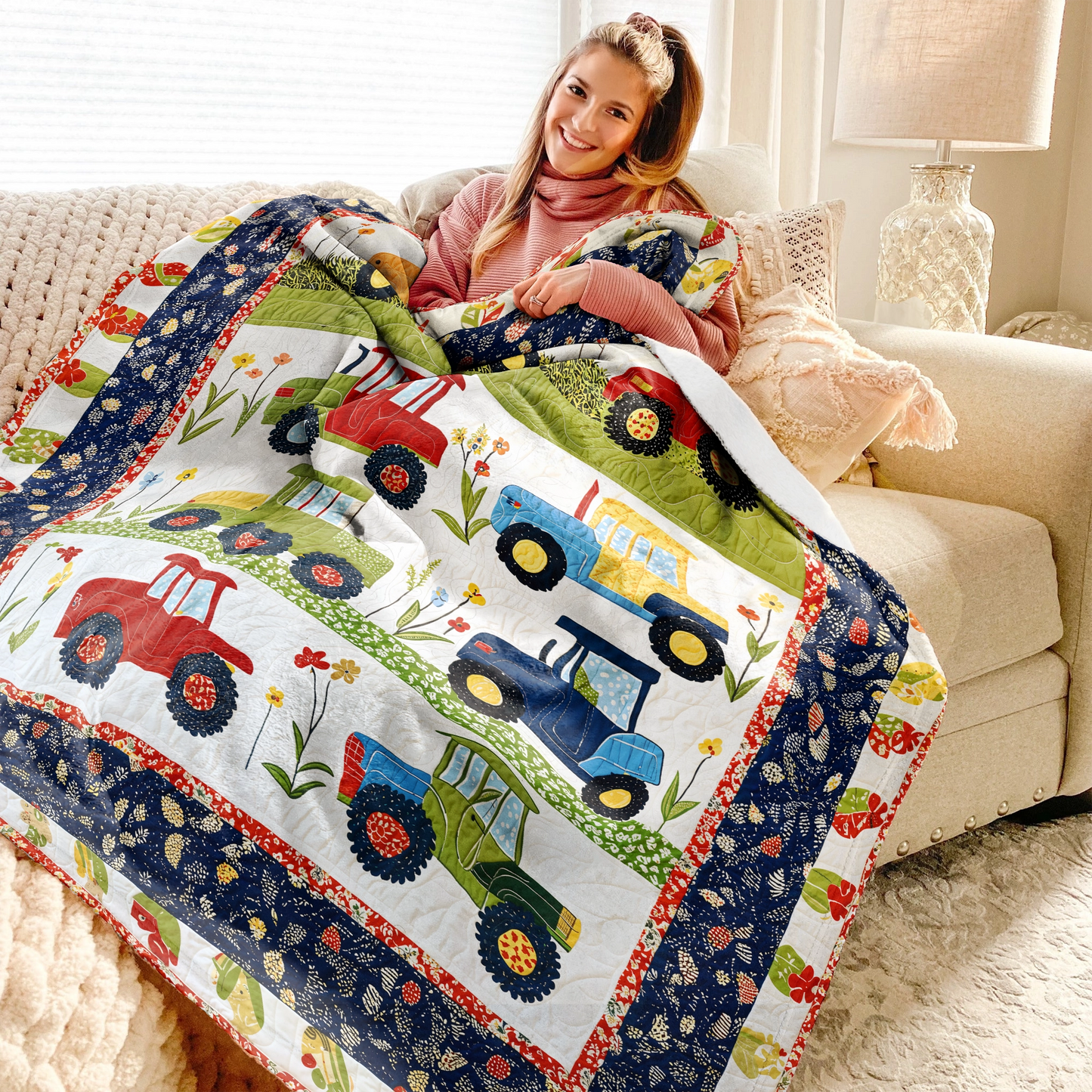 Shineful Fleece Blanket Farm Charming Tractor