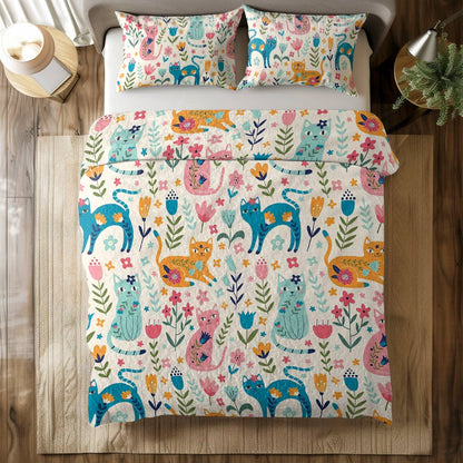 Shineful All Season Quilt 3-Piece Set Floral Cats