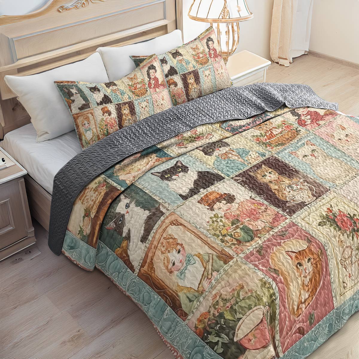 Shineful All Season Quilt 3-Piece Set - Vintage Cat Lover