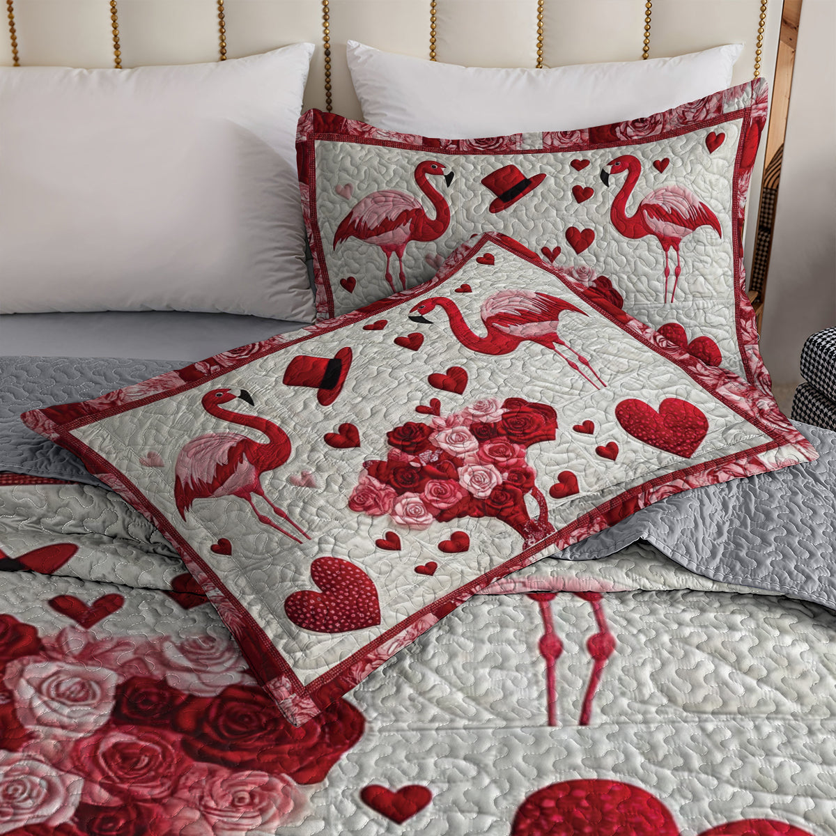 Shineful Flat Print All Season Quilt 3-Piece Set - Romantic Flamingo