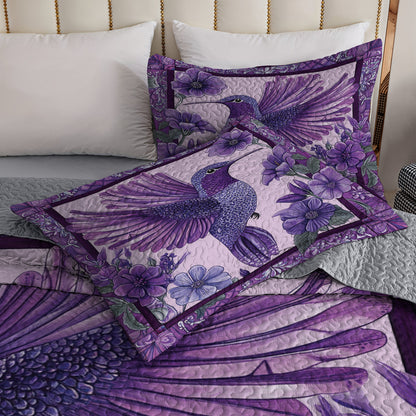 Shineful All Season Quilt 3-Piece Set Purple Hummingbird