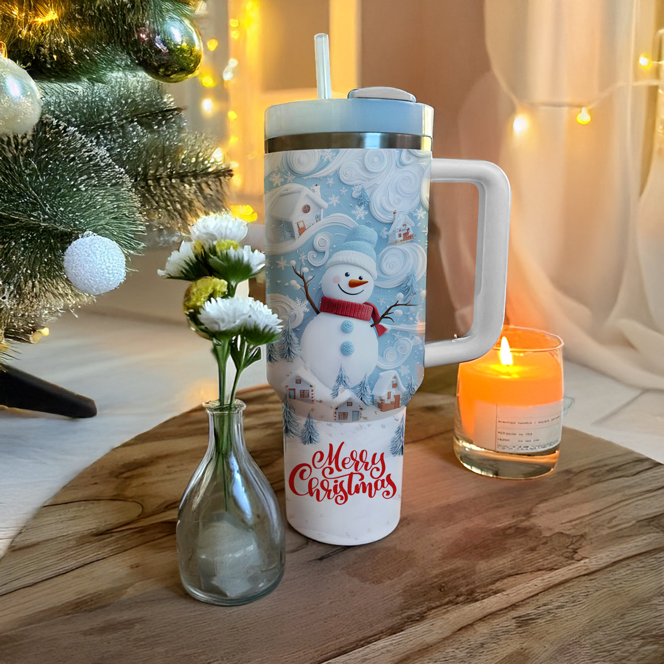 Verre brillant Joyeux Noël Bonhomme de neige