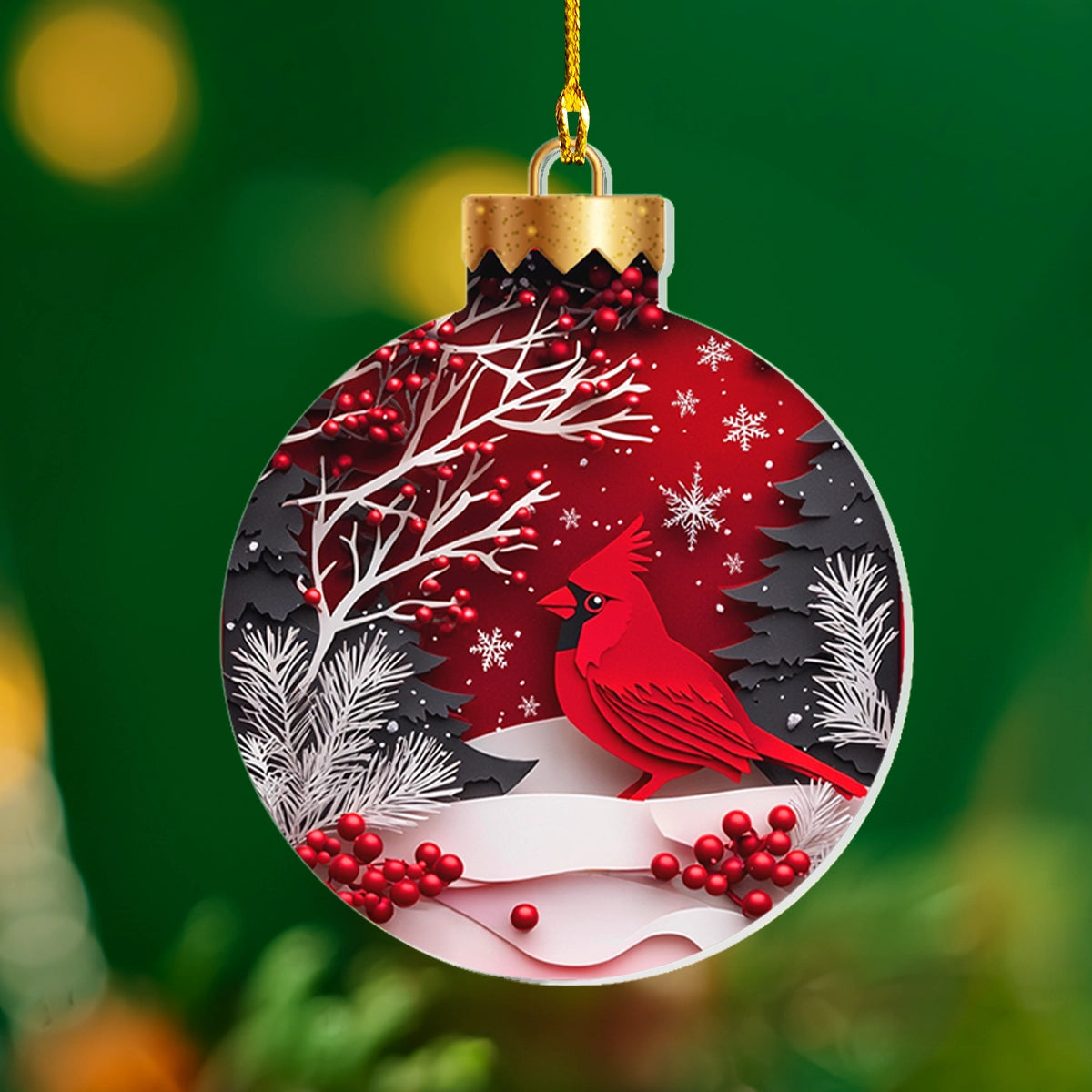 Shineful 2D Acrylic Ornament - Cardinal's Winter Whispers