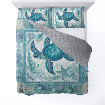 Shineful All Season Quilt 3-Piece Set - Sea Turtle Tranquil Tides