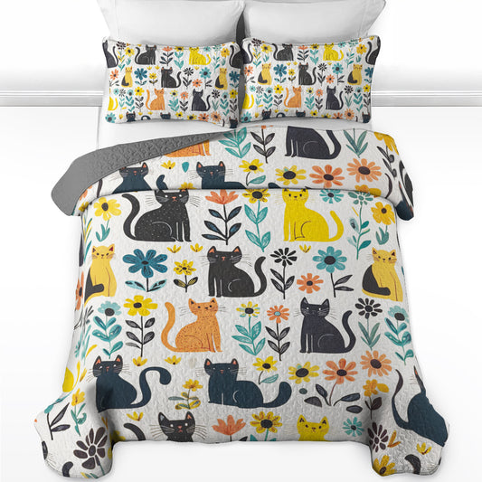 Shineful All Season Quilt 3-teiliges Set Floral Cats