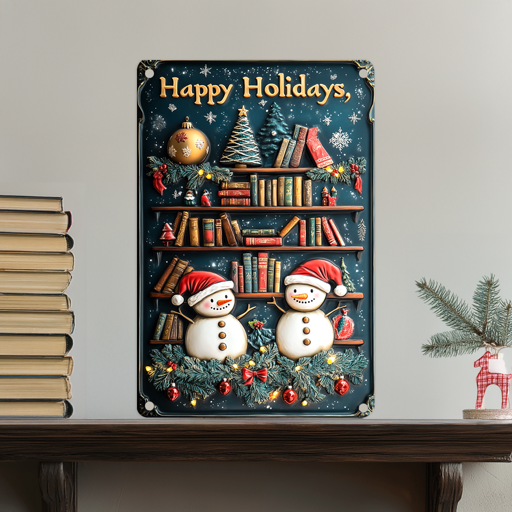 Shineful 2D Metal Sign Snowy Book Nook