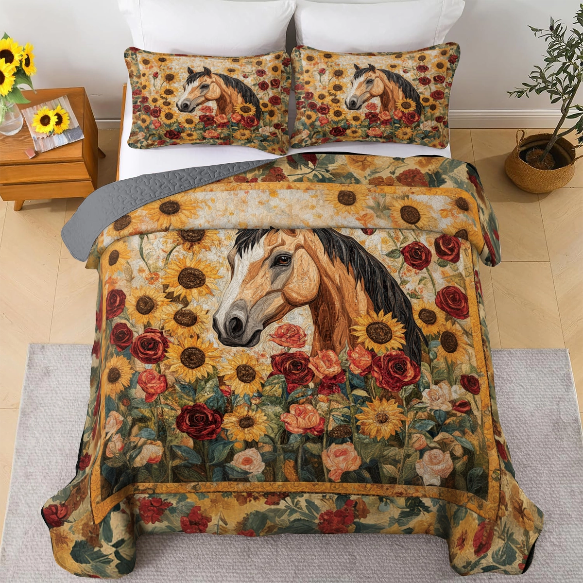 Shineful All Season Quilt 3-Piece Set - Golden Grace Horse