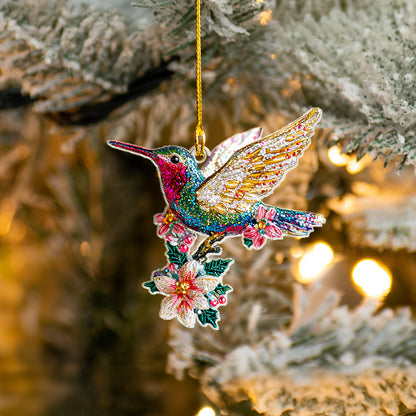 Shineful 2D Acrylic Ornament Twinkling Floral Hummingbird