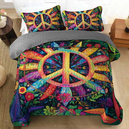 hineful All Season Quilt 3-Piece Floral Peace Sign Paradise