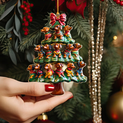 Décoration en acrylique 2D brillante pour sapin de Noël en forme de teckel 