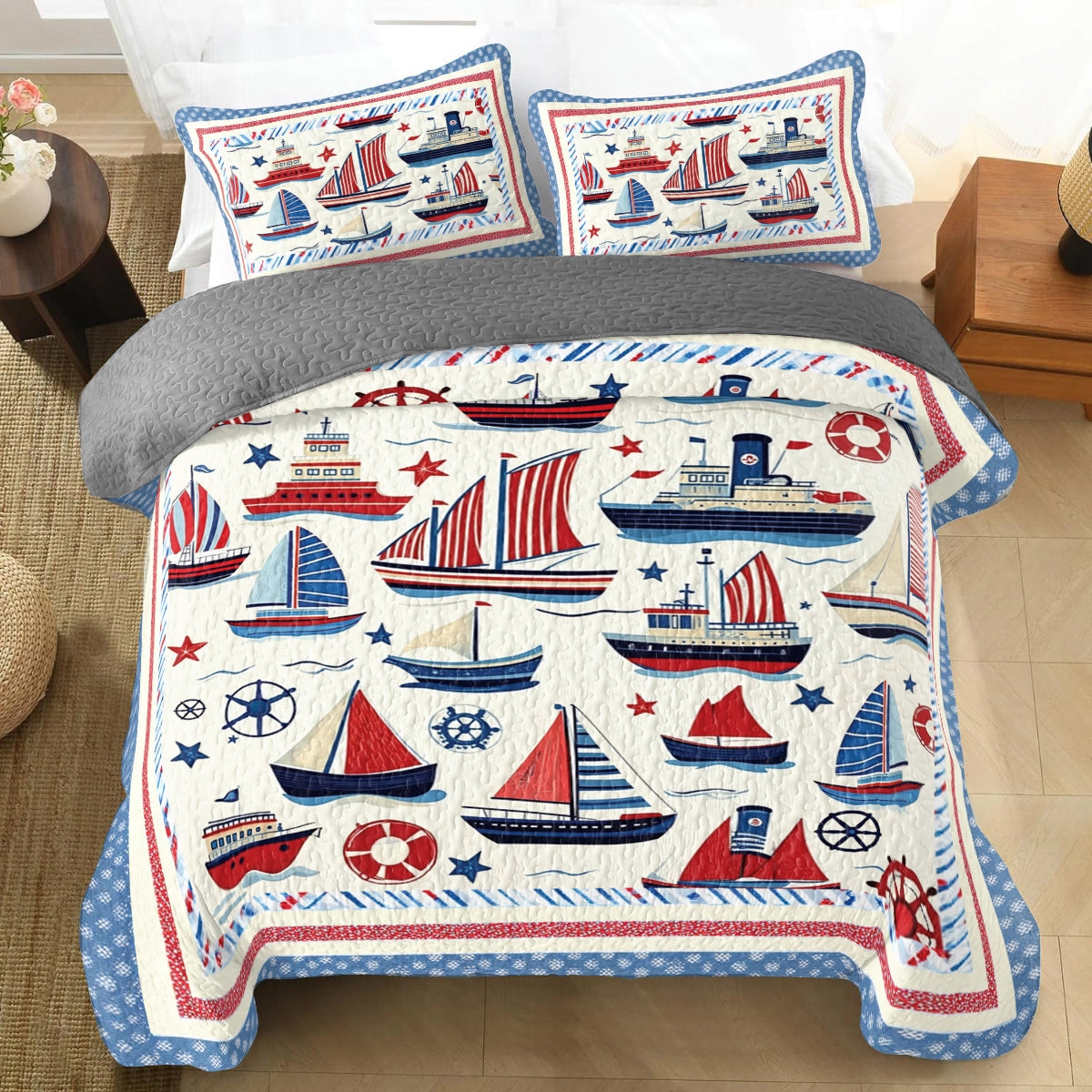 Ensemble de courtepointe toutes saisons Shineful 3 pièces - Sail Away Cozy