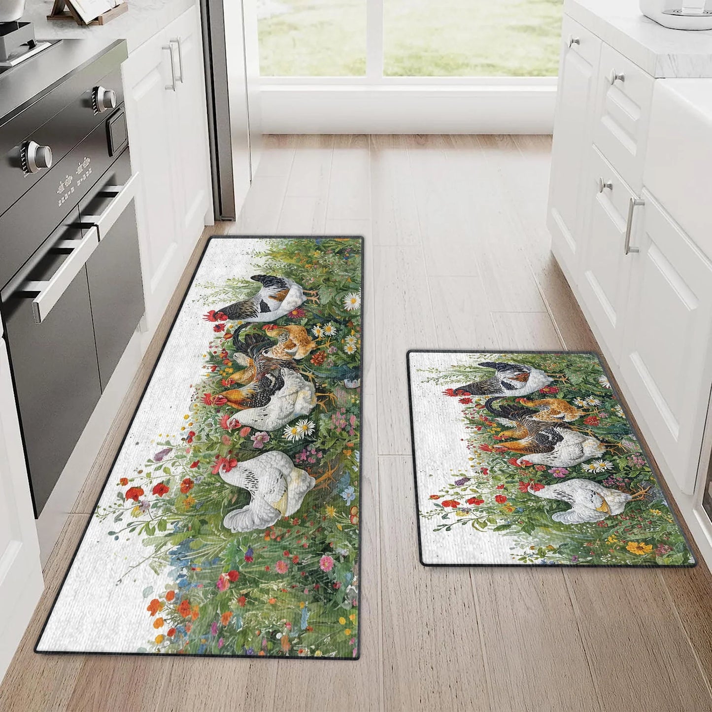 Shineful Ultra-Thin Non Skid Floor Mat, Kitchen Rugs Elegant Chicken