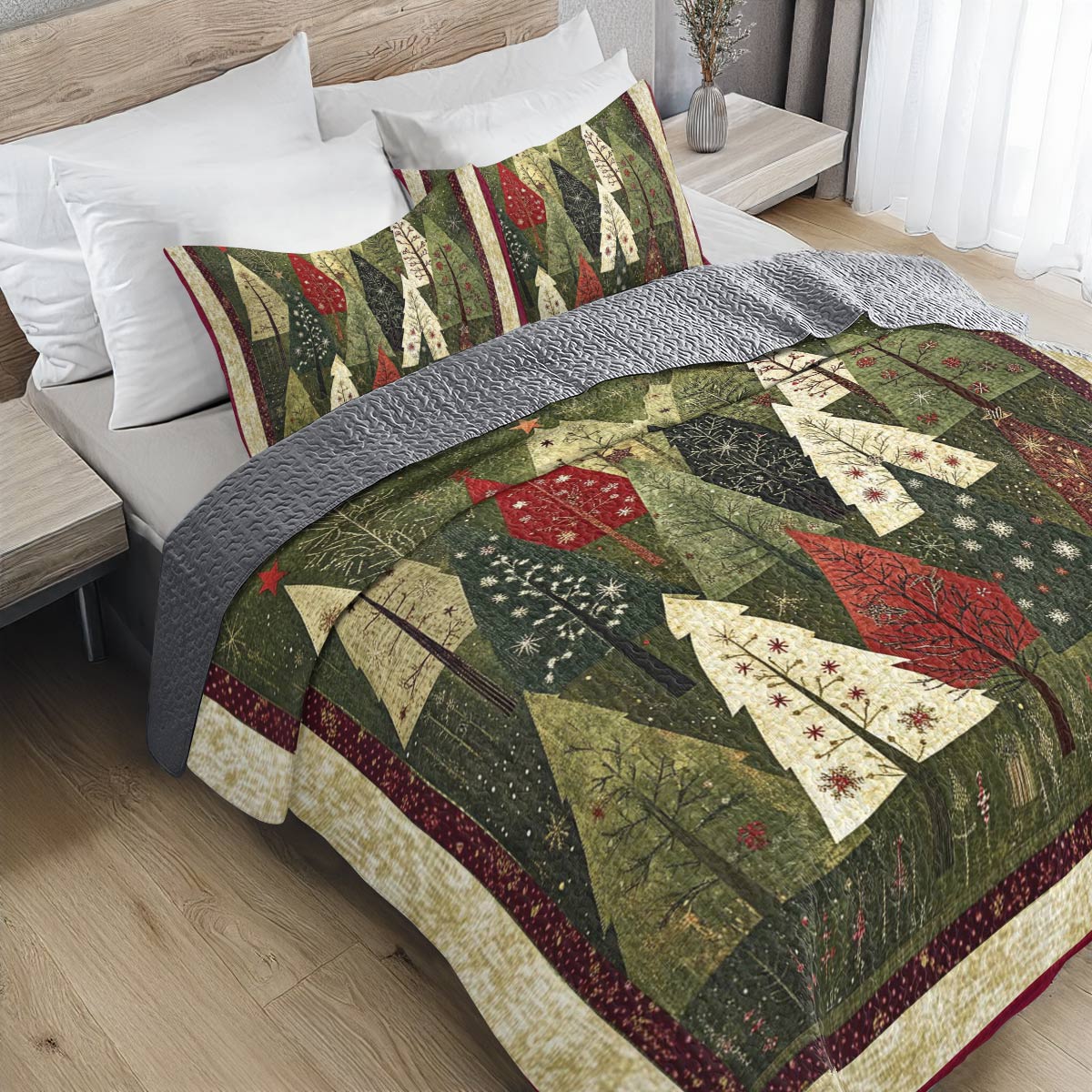 Shineful All Season Quilt 3-teiliges Set Festlicher Wald 