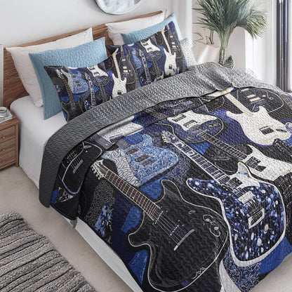 Shineful All Season Quilt 3-Piece Set - Rockin' Blues Guitar