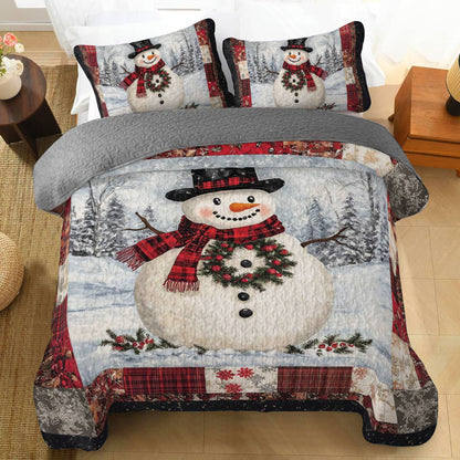 Shineful All Season Quilt 3-Piece Set Grinning Snowman